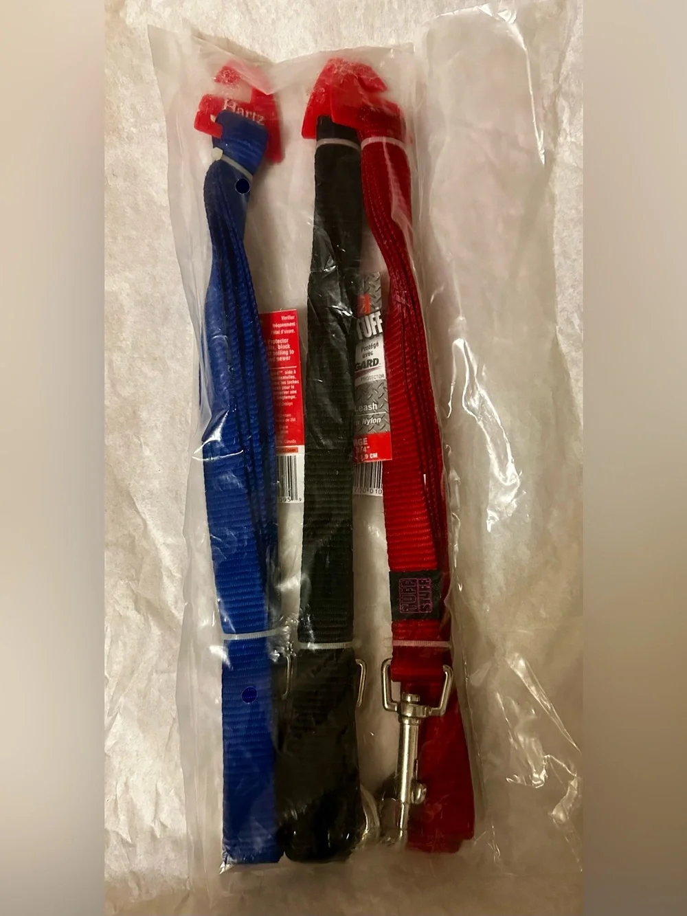 Hartz Tuff Stuff Bundle of 3 Nylon Dog Leashes NWT 4'. Red,Blue, Black.